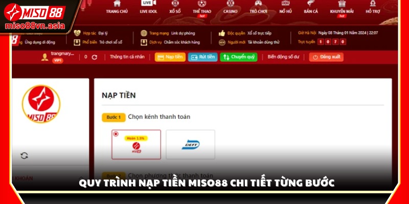 Hướng dẫn nạp tiền vào tài khoản Miso 88 chi tiết